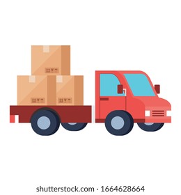 boxes over truck design, Delivery logistics transportation shipping service warehouse industry and global theme Vector illustration