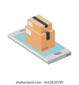 boxes package with smartphone isolated icon vector illustration design