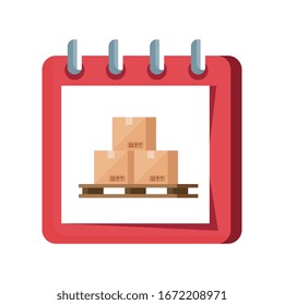 boxes packages in calendar reminder isolated icon vector illustration design