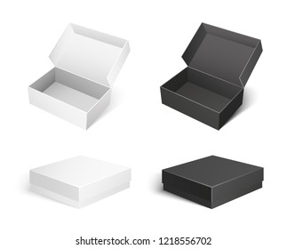 Boxes and packages made of paper and carton isolated icons. Mockup of cardboard, delivery packs in realistic design. Containers templates vector