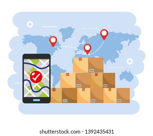 boxes packages with smartphone gps map location