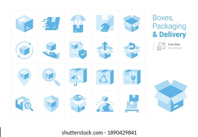 Boxes, Packaging and Delivery vector icon collection with a blue tone