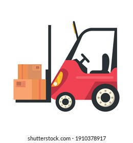 boxes packings in forklift postal service isolated style vector illustration design
