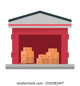 boxes packings in warehouse postal service isolated style vector illustration design