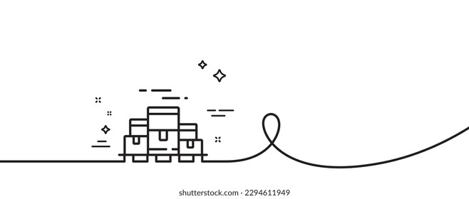 Boxes pallet line icon. Continuous one line with curl. Wholesale goods sign. Warehouse inventory symbol. Boxes pallet single outline ribbon. Loop curve pattern. Vector