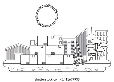 boxes with pushcart in black and white