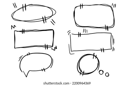 Boxes for quotes and phrases in doodle style. A collection of hand-drawn messages and dialogs. Cartoon feedback and communication in line style. Speech bubble design vector illustration in sketch form