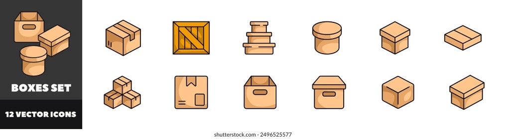 Boxes set icons. Flat style. Vector icons.