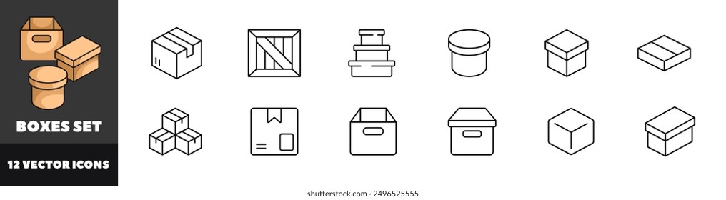 Boxes set icons. Linear style. Vector icons.