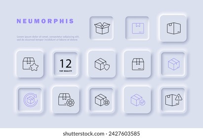 Boxes set line icon. Speed, delivery, calendar, online purchase, goods, delivery person, application. Neomorphism style. Vector line icon for business and advertising