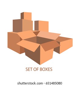 Boxes. Set of boxes. Vector illustration. 