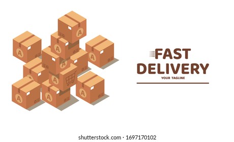 Boxes of stacked sealed cardboard. Flat style isolated design on white background for poster, website, banner. Vector illustration