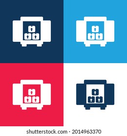 Cajas Almacenamiento para entrega dentro de una caja de camiones desde la vista posterior azul y rojo cuatro colores conjunto de iconos mínimo
