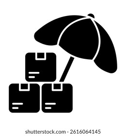 Boxes under umbrella, icon of parcel insurance