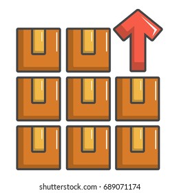 Boxes in warehouse icon. Cartoon illustration of boxes in warehouse vector icon for web design