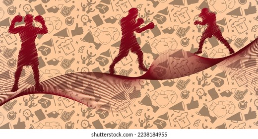 Boxing abstract lines with wave design. Creative sport concept. Art vector graphic for brochures, flyers, presentations, logo, print, website, poster, banner, templates, background, social media.