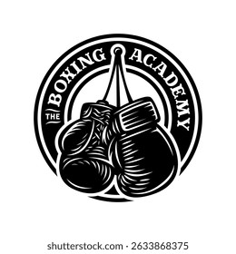 Boxing Academy logo badge in style vintage. Boxing Gloves logo badge illustration