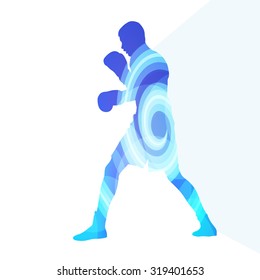 Boxing active young man box sport silhouette illustration vector background colorful concept made of transparent curved shapes