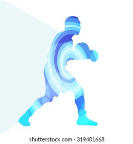 Boxing active young man box sport silhouette illustration vector background colorful concept made of transparent curved shapes