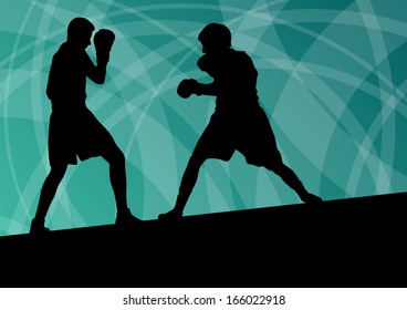 Boxing active young men box sport silhouettes vector abstract background illustration