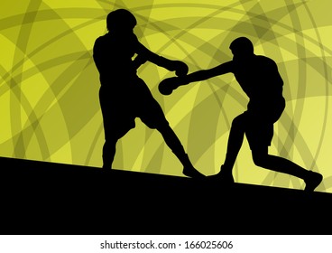 Boxing active young men box sport silhouettes vector abstract background illustration