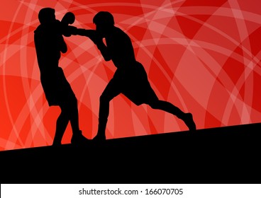 Boxing active young men box sport silhouettes vector abstract background illustration
