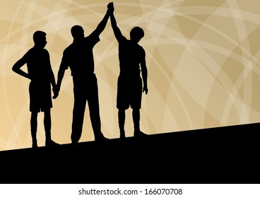 Boxing active young men box sport winner pedestal silhouette vector abstract background illustration