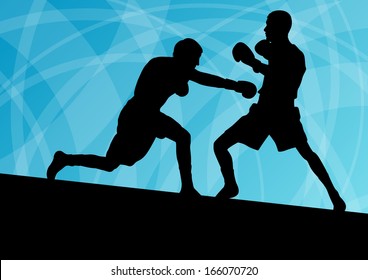 Boxing active young men box sport silhouettes vector abstract background illustration
