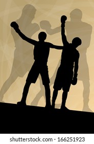 Boxing active young men box sport silhouettes vector abstract background illustration