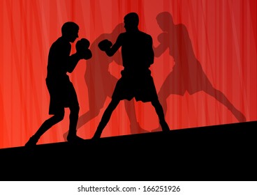 Boxing active young men box sport silhouettes vector abstract background illustration