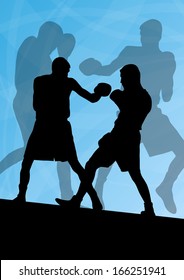 Boxing active young men box sport silhouettes vector abstract background illustration