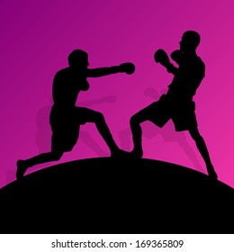 Boxing active young men box sport silhouettes vector abstract background illustration