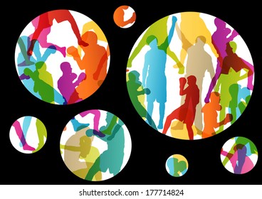 Boxing active young men box sport silhouettes vector abstract background illustration