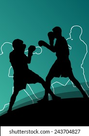 Boxing active young men box sport silhouettes abstract background illustration vector