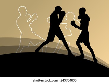 Boxaktive junge Männer Box Sport-Silhouetten abstrakte Hintergrund-Vektorgrafik