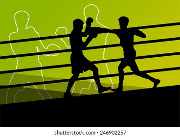 Boxing active young men box sport silhouettes abstract background illustration vector