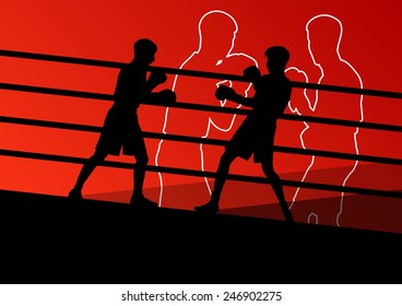 Boxing active young men box sport silhouettes abstract background illustration vector