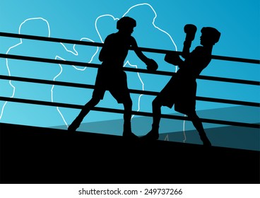 Boxing active young men box sport silhouettes abstract background illustration vector