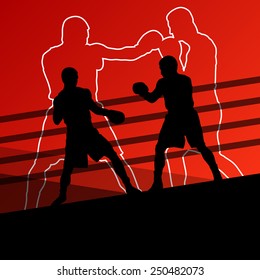 Boxing active young men box sport silhouettes abstract background illustration vector