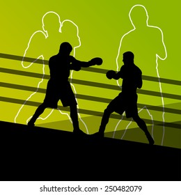 Boxing active young men box sport silhouettes abstract background illustration vector