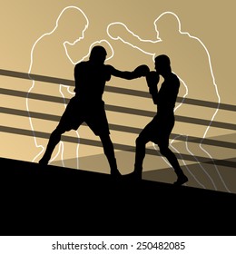 Boxing active young men box sport silhouettes abstract background illustration vector