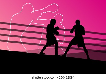 Boxing active young men box sport silhouettes abstract background illustration vector