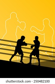 Boxing active young men box sport silhouettes abstract background illustration vector