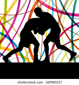 Boxing active young men box sport silhouettes abstract background illustration vector concept