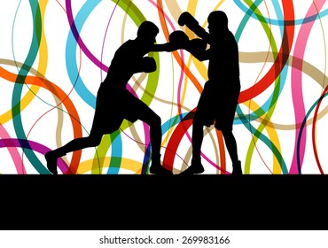 Boxing active young men box sport silhouettes abstract background illustration vector concept