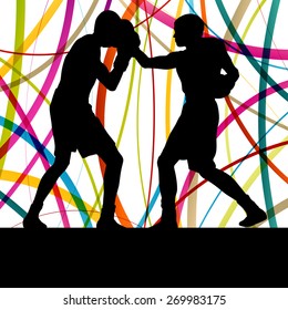 Boxing active young men box sport silhouettes abstract background illustration vector concept