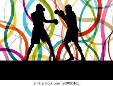 Boxing active young men box sport silhouettes abstract background illustration vector concept