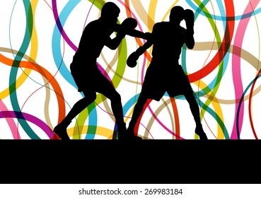 Boxing active young men box sport silhouettes abstract background illustration vector concept