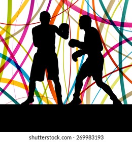 Boxing active young men box sport silhouettes abstract background illustration vector concept