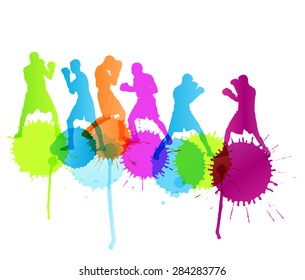Boxing active young men box sport silhouettes abstract background illustration vector concept with color splashes - Shutterstock ID 284283776